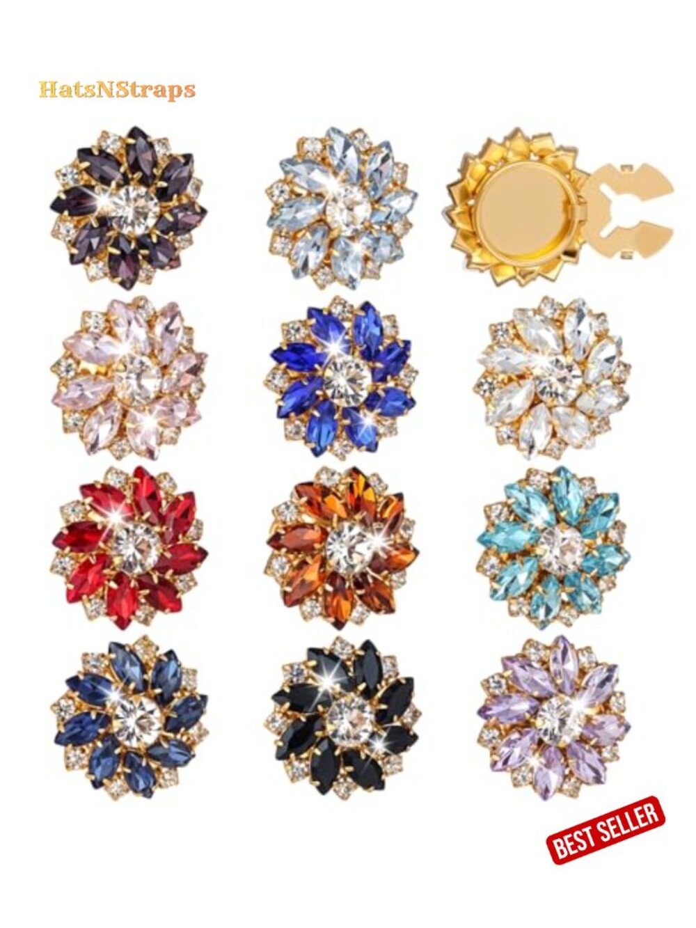 12 Rhinestone Button Covers for Women Blouses, Detachable Crystal Jewelry Clip